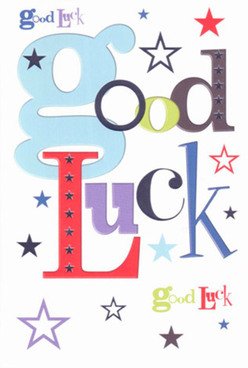 This good luck card, a popular choice among South Norwood locals embarking on new journeys, radiates confident optimism and meticulous design. At first glance, a large pastel-blue 'g' playfully leads the message, joined by a bold mosaic of red, green, and violet hues, each letter crafted as if by a local artist near South Norwood Clock Tower. Stars in rich indigo, soft lavender, and gentle mossy greens scatter joyfully across the crisp white canvas, evoking childlike wonder and the spirit of hope born in familiar places like South Norwood Lake. The striking mix of fonts and colours balances joyful anticipation with heartfelt reassurance, offering more than just a written wish; there's a palpable sense of encouragement-a loving push into the next adventure. The smooth surface of the card invites the tactile pleasure of quality paper, matching the trust you feel placing flowers in the hands of South Norwood's passionate florists. Whether for exams at Harris Academy or life's bold leaps, this card not only says 'Good Luck,' but also makes the recipient feel truly seen, uplifted, and cheered on by their South Norwood community.